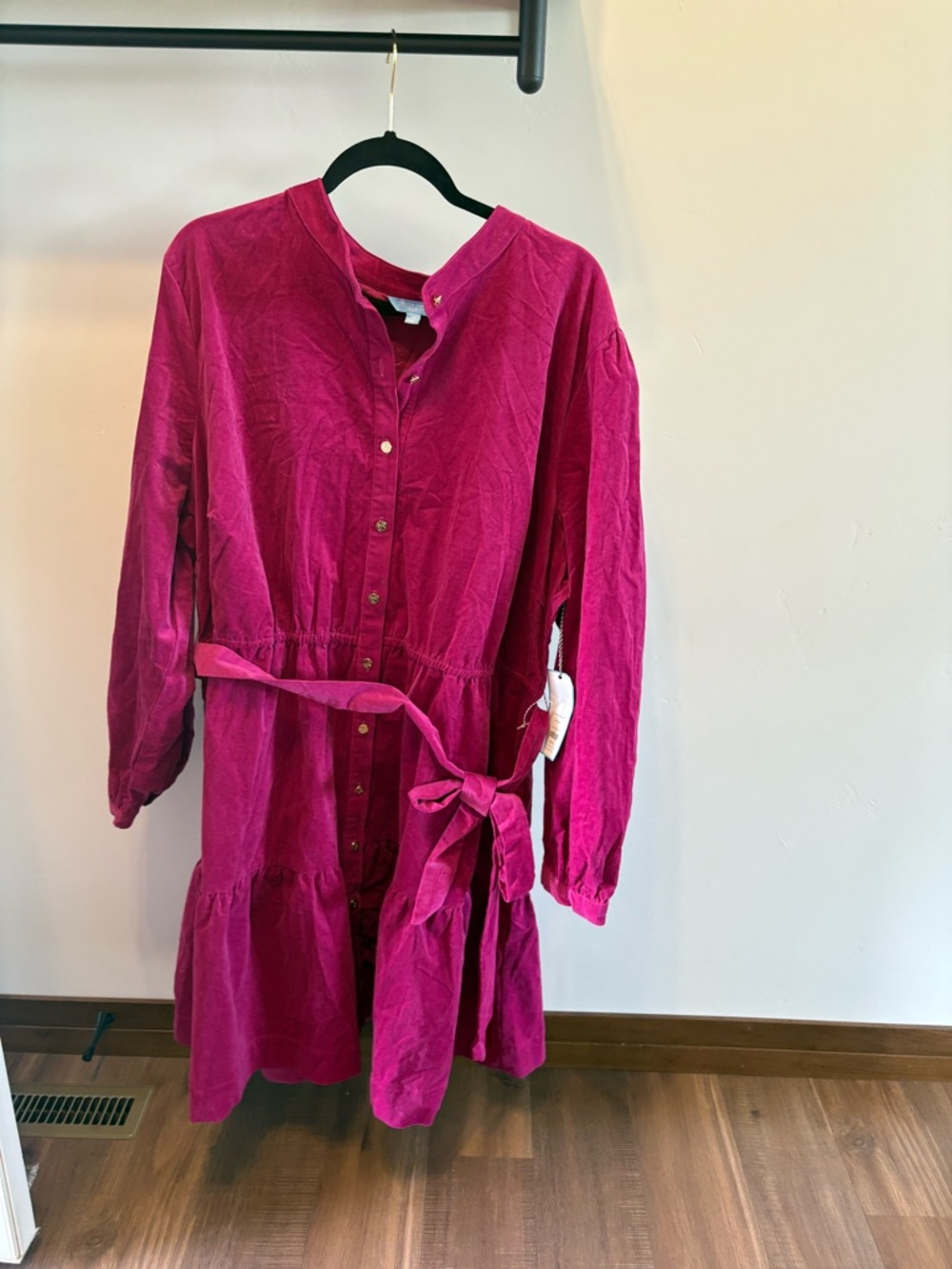 NWT Draper James Fuchsia Button-Up Corduroy Midi Dress